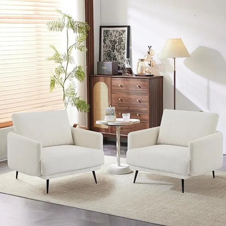 Mid-Century Accent Chair,Modern Oversized Armchair for Living Room,Comfy Upholstered Reading Accent Chairs for Bedroom,Single Sofa Chair (Beige, 1 Pack)