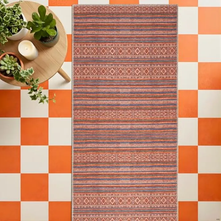 Sacred Artisans Washable 2x6 Runner Rug Non Slip for Hallway Entryway Kitchen Bedroom Bathroom and Laundry | Vintage Boho Ultra Durable and Low Pile 6ft Carpet Runners (Kilim, 2' x 6')
