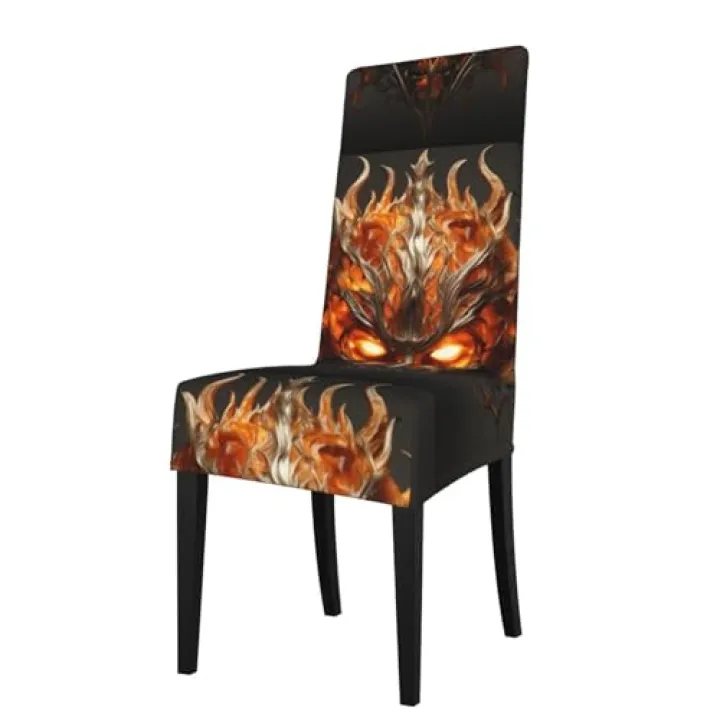 WZYWHJ The mask of Burning Flames Printed Detachable Chair Cover Quick Installation and Easy Maintenance Suitable for Square Chair Backs