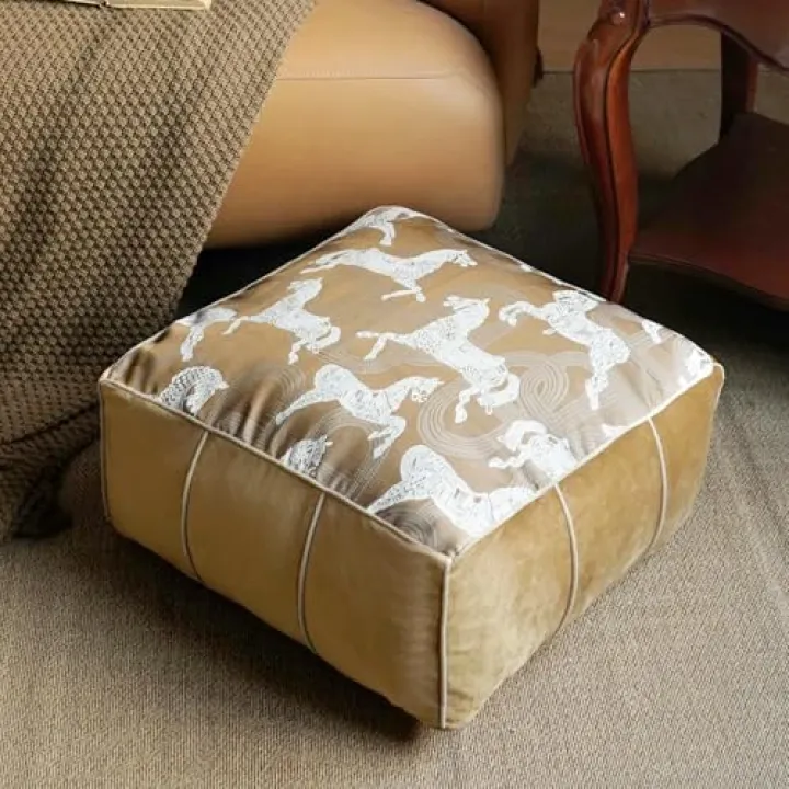 Artbloss Unstuffed Pouf Cover Ottoman Footrest Animal Foot Stool Floor Bean Bag Floor Chair Storage for Living Room Bedroom Home Decor (Brown, 20 x 20 x 8 Inches Sqaure)