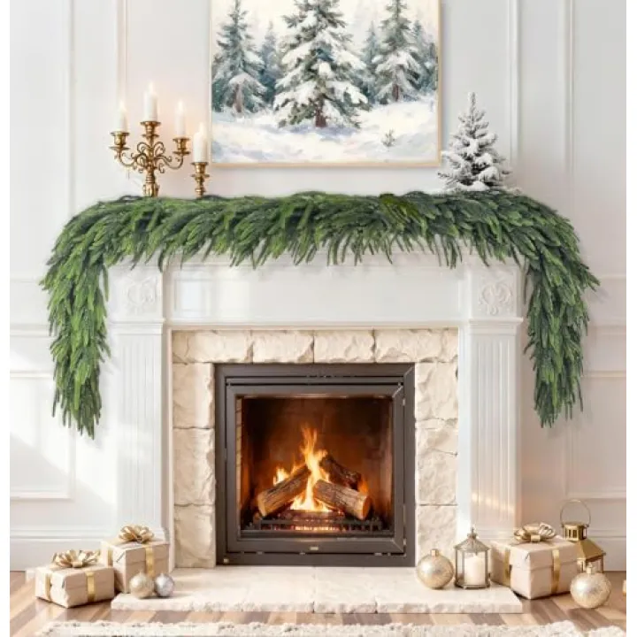 2 Pcs 6 Ft Christmas Garland Real Touch Norfolk Pine Garland Christmas Decorations Faux Realistic Winter Pine Garlands for Mantle, Table, Stairs, Doorframe, Fireplace Indoor Outdoor Holiday Xmas Decor