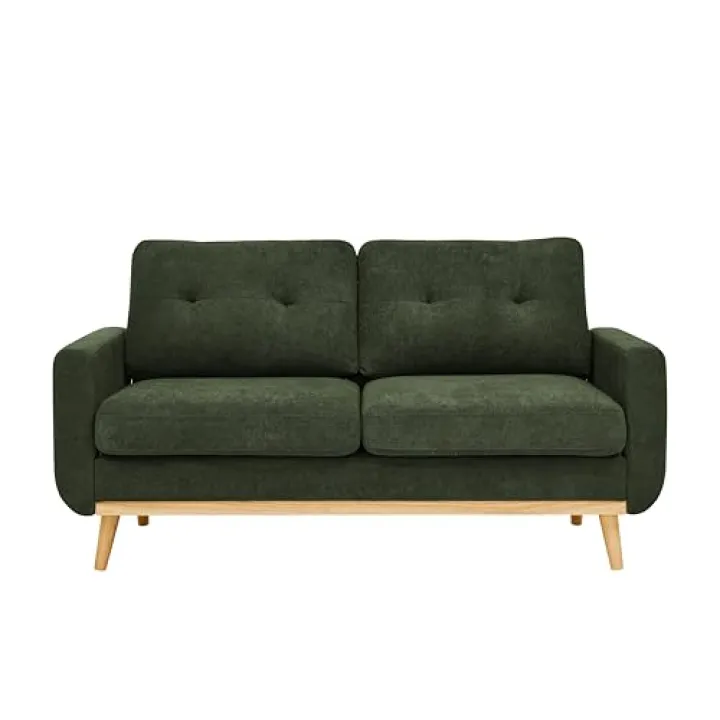 GMLFVUIPLJ Modern Mid-Century Tufted Loveseat, Dark Gray Upholstered Fabric, Wooden Legs, 67.7x34.6x29.9 Inches, Living Room Sofa (Green + Polyester + 2 Seat)