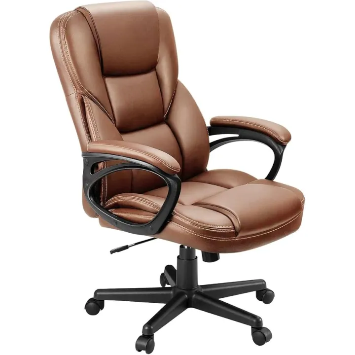 Furmax Office Executive Chair High Back Adjustable Managerial Home Desk Chair,Swivel Computer PU Leather Chair with Lumbar Support (Light Brown)