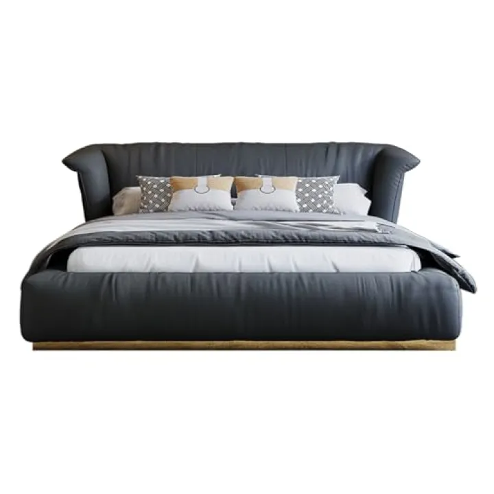 LSIGHTUS Modern Simplicity Queen Bed Frame, Full Size Bed Frame Wooden Slats Support with Headboard, Noise-Free