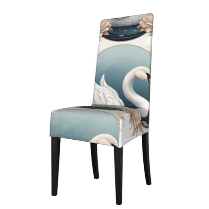 WBQLSL Swan Removable Protective Cover for Square Back Dining Chairs, Parsonage Chairs, Dining Chair Protectors, Stretch seat Covers
