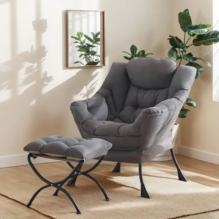 Lazy Chair, Reading Armchair, Large Modern Lounge Accent Chair, Leisure Sofa Chair for Living Room, Bedroom, Dorm Room (Dark Green)