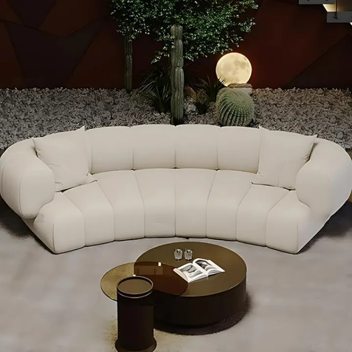 126IN Curved Sectional Sofá for Living Room - Black Coffee Table, Increased Seat Width | Modern Luxury Sofas for Living Room, Solid Wood Frame, Comfy Couch (White)