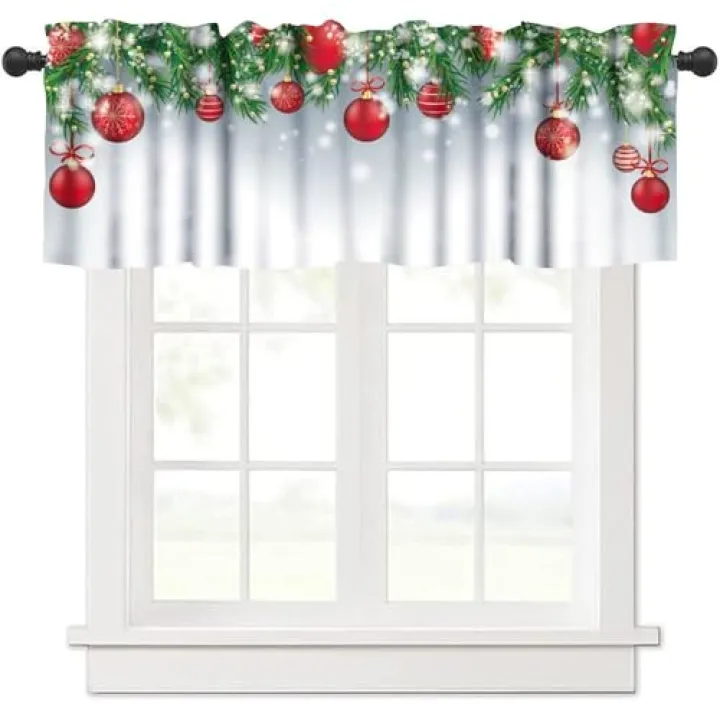 Christmas Kitchen Valance Curtains,Xmas Winter Season Theme Print Home Decor Short Drape for Living Room Farmhouse Window Treatment 1 Panel 54" W x 18" L Inch
