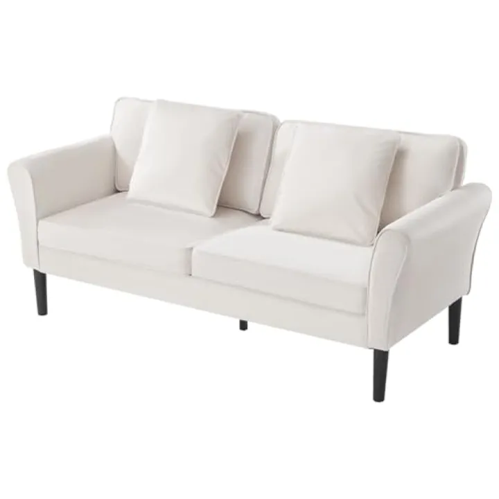 VEVOR Loveseat Sofa, 69-Inch Small Sofa Couch for Living Room, Velvet Fabric 2-Seats Couch with Sinuous Spring, Soft Cushions and Sturdy Frame, Comfy Loveseat for Bedroom, Office or Apartment, White