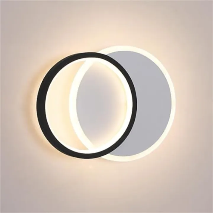 Scandinavian minimalist Circular Shaped Wall Lamp Nordic Black Round Wall Mounted Lamp Mode LED Bedside Wall Light for Bedroom 24W Indoor Wall Lighting Fixtures E27 Base Wall Light Strip(Roun(Round)