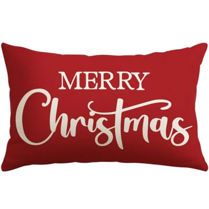 Artscope Merry Christmas Red Lumbar Throw Pillow Covers 12x20 Inch Xmas Decoration Winter Holiday Pillow Cases for Home Sofa Couch Decor