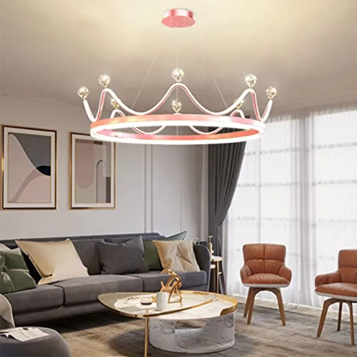 Crown Crystal Chaner Bedroom Lights Teenage Girl Heart Net Red Creative Ceiling Hanging Lamp Simple Children Nordic Lamps Living Room Interesting Life (Pin (A)