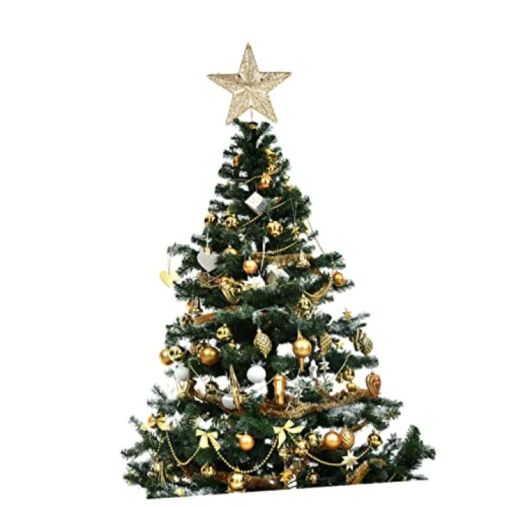 Cabilock Gold Iron Art Christmas Tree Star Topper Glittering Decoration for Festive Holiday Home Office Store Hotel and Restaurant Christmas Tree Ornament