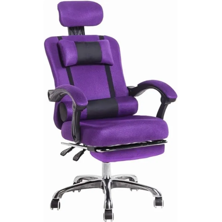 Ergonomic Office Chair Mesh High Back Swivel Desk Chair Reclining Computer Chair with Double Pillow Retractable Footrest Adjustable Task Seating for Home Office Breathable Grid Support 200kg(Purple)