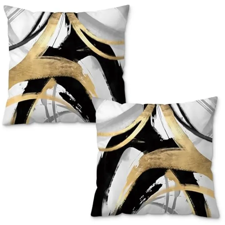 ROXMART Black White and Gold Modern Abstract Pillow Covers 18x18, Mid Century Modern Decor, Boho Abstract Minimalist Decorative Pillow Covers for Couch Sofa Bedroom Living Room Home, Set of 2
