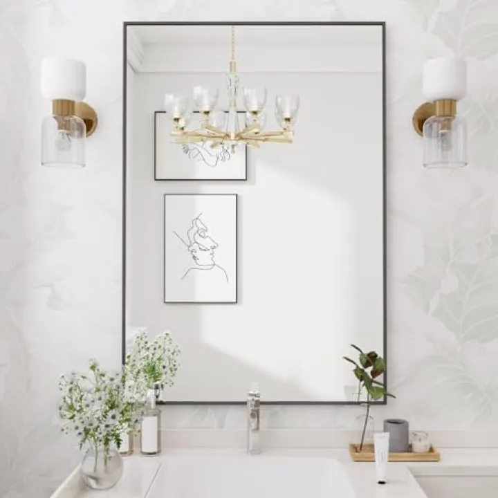 Koonmi Black Mirrors for Wall, 30x36 Inch Bathroom Mirror, Rectangular Wall Mirror for Living Room Bedroom Bathroom, Hangs Horizontally or Vertically