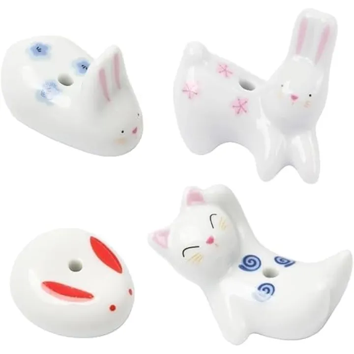 4Pcs Rabbit Ceramic Incense Holder Cute White Animals Incense Sticker Holder Fun Home Decorative Ornaments for Home Room Decoration Yoga Spa Meditation Incense Holders Home Fragrance