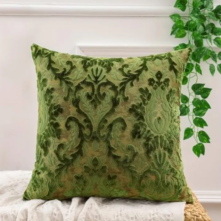1 PC 18 X 18 Inch Emerald Green Minimalist Geometric Palm Leaf Throw Pillow Covers Plant Outdoor Decorative Pillows for Couch Home Sofa-Military Green