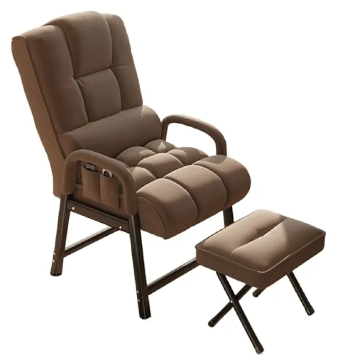 Comoda sedia reclinabile regolabile per stanze piccole, in cotone e lino, con supporto lombare, poggiapiedi, borsa portaoggetti per adulti (grigio)