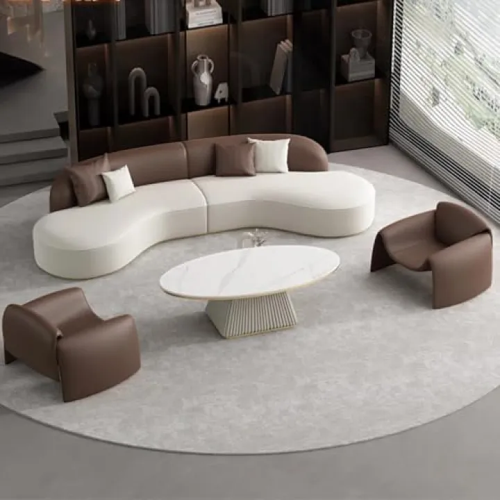 Modern Business Sectional Sofa Set – Solid Wood Frame,High-Resilience Cushions, Ergonomic Design, Ideal for Office Reception, Conference Room, or Living Space (Brown, Combination A)