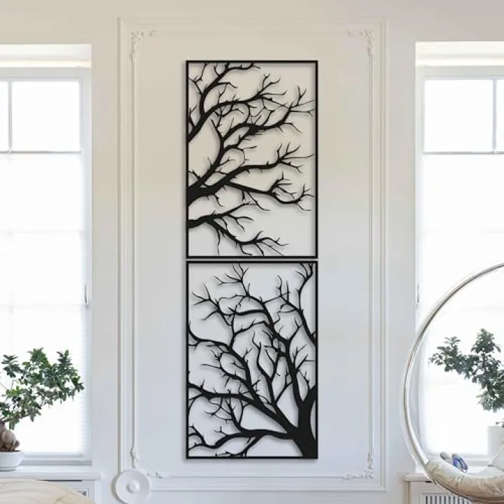 Vertical Metal Tree Wall Art featuring Deadwood Branches, Set of 2 Tall Metal Wall Panels, Nature Art for Living Room, Entryway, Bedroom or Office Walls, Decorative Wall Accent