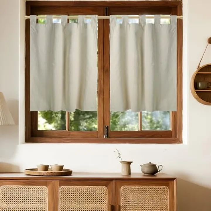 HiSnug Tab Top Tier Curtains 36 Inches Long, Linen Textured Blackout Kitchen Curtians for Cafe Bathroom Laundry Room Cabinet, Thermal Insulated Window Treatment Curtains, 30" W x 36" L, 2 Panels