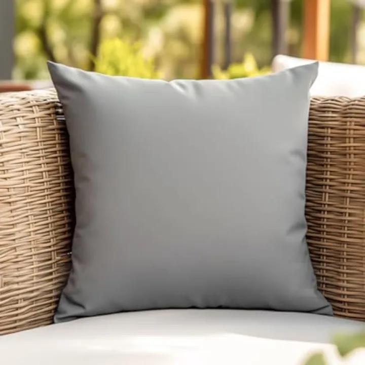 18"x18" Light Gray Outdoor Solid Waterproof Throw Pillow Covers, Pack of 1 Decorative Square Linen Garden Farmhouse Cushion Case for Patio Tent Balcony Couch Sofa