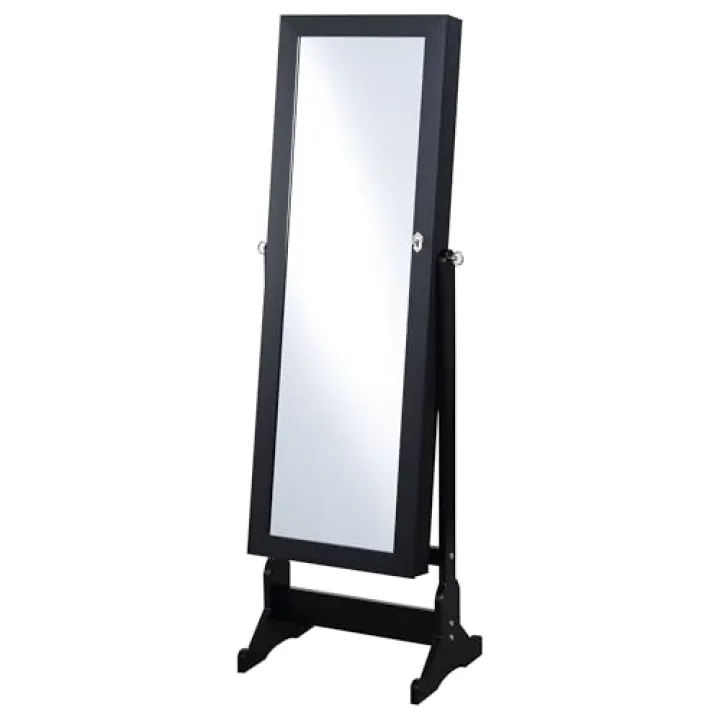 Coaster Home Furnishings - Tutuola - Wood - Full-Length Cheval Mirror with Built-in Jewelry Storage, Three Shelves, Two Drawers, Hooks, Trays and Tiltable Design - Bedroom - Black - 904039