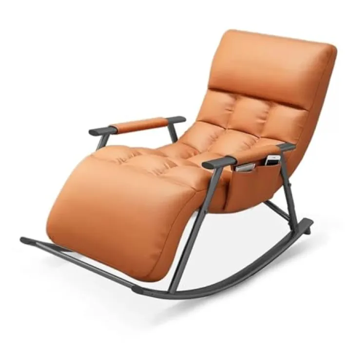 YHKJLYH Sedia a Dondolo da Balcone con Gambe in Acciaio e Seduta Imbottita in Tessuto Tecnico, Comoda Poltrona con poggiapiedi Regolabile, Gambe Blu/Nere, Arancioni, Nere
