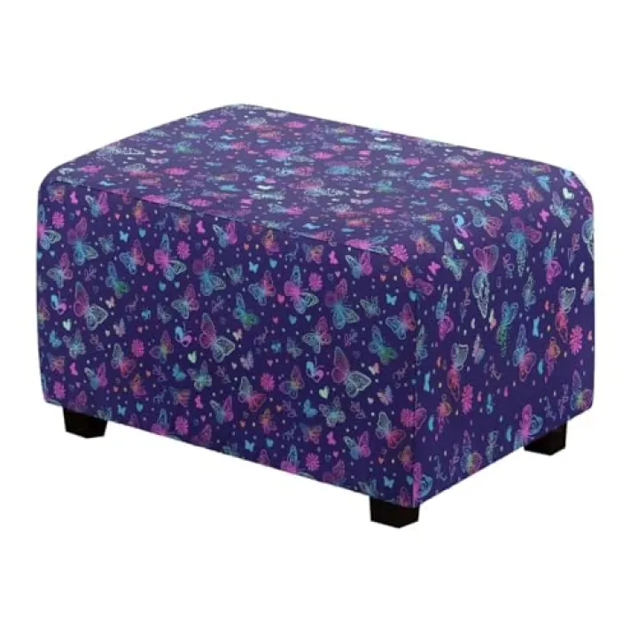 Xorudoydet Butterfly Heart Print Ottoman Cover Rectangle Stretch Square Ottoman Covers Slipcover Soft Storage Footrest Stool Cover Footstool Protection Removable Footstool Cover, Small
