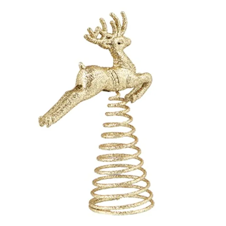 ERINGOGO Gold Deer Christmas Tree Topper Creative Decorative Treetop Ornament for Indoor Holiday Festive Xmas Party Accent Unique Seasonal Home Decoration