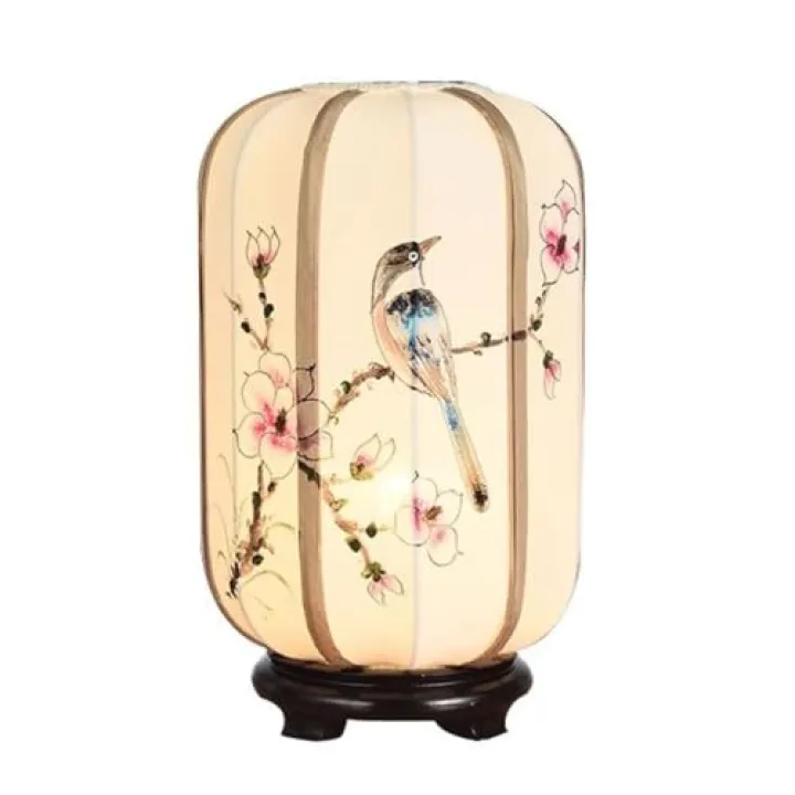 YNWDBY Table Lamp for Bedroom Retro Hand-Painted Fabric Table Lamp Lantern Bedroom Bedside Tea Table Ornaments Decorative Lamp Nightstand Lamps for Bedroom