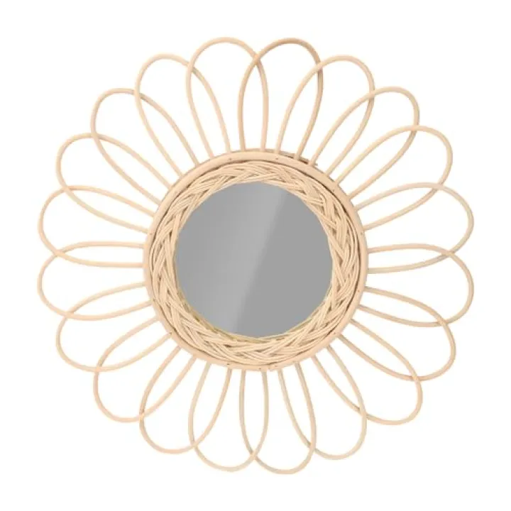 Healifty Nordic Rattan Woven Wall Mounted Mirror Decorative Makeup Mirror for Bathroom Vanity Art