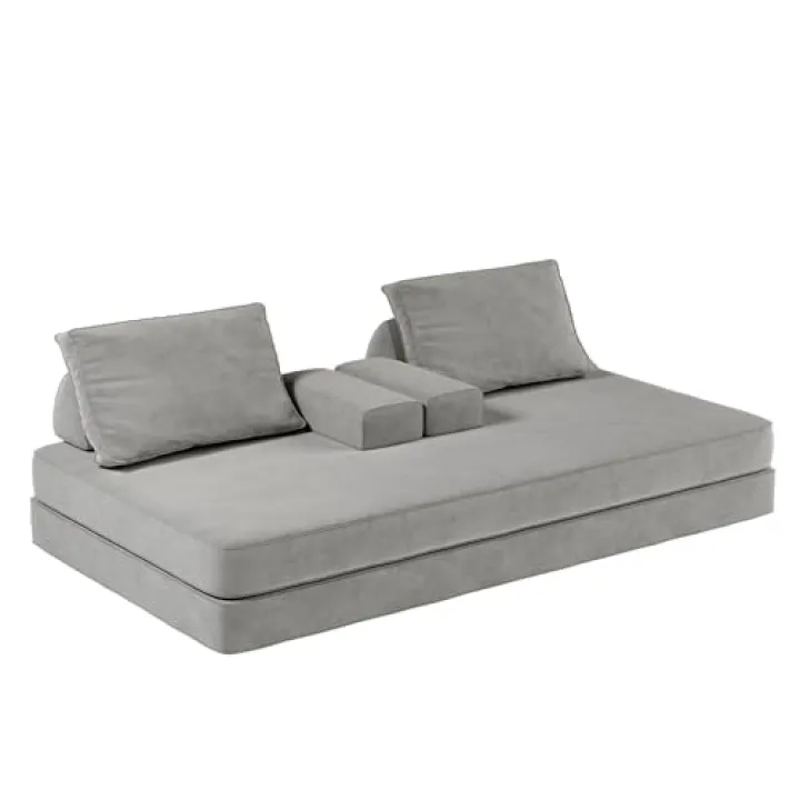 86.6" Convertible Sofa Bed with Removable Backrests and Pillows, Fluffy Chenille Couch, Chaise Lounge, Floor Sleeper for Living Room or Office