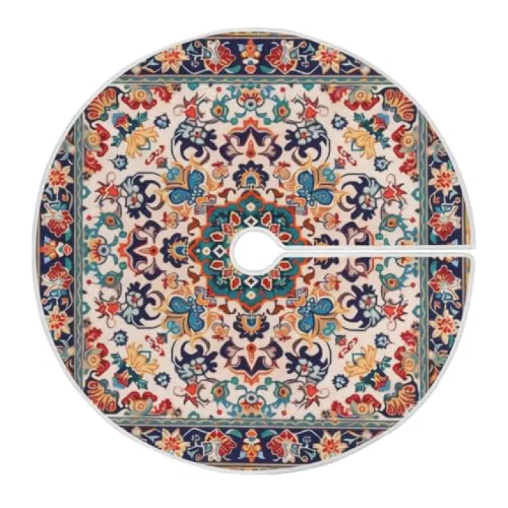 CZXW Christmas Tree Skirt Mexican Talavera Flowers Tree Skirts Xmas Trees Mat for Home Holiday Party Decoration 36 Inch