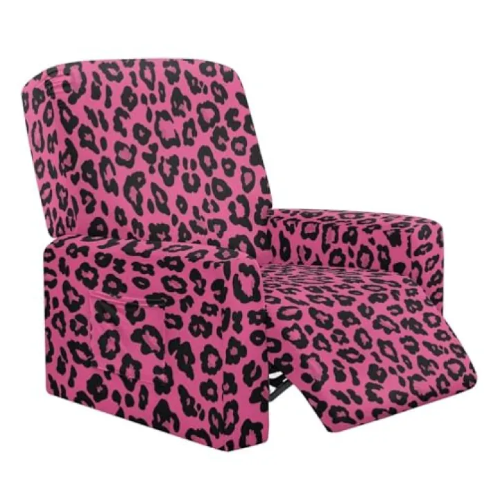 Xumfabuy Leopard Print Recliner Cover 4PCS Pink Cheetah Recliner Couch Cover Stretch Sofa Slipcover Washable Comfortable Couch Covers Furniture Protector for Dog Cats Scratch