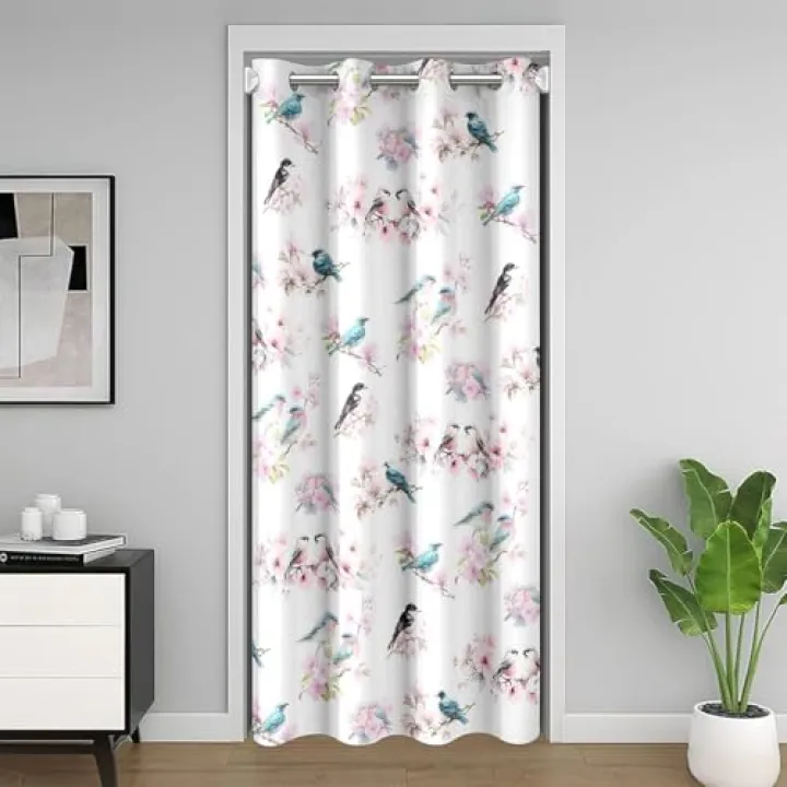 Feelyou Watercolor Birds Flowers Door Curtain for Doorway Privacy Cute Birds Closet Cover Floral Plant Room Divider Curtain 42" x 84" Bedroom Living Room Window Treatments