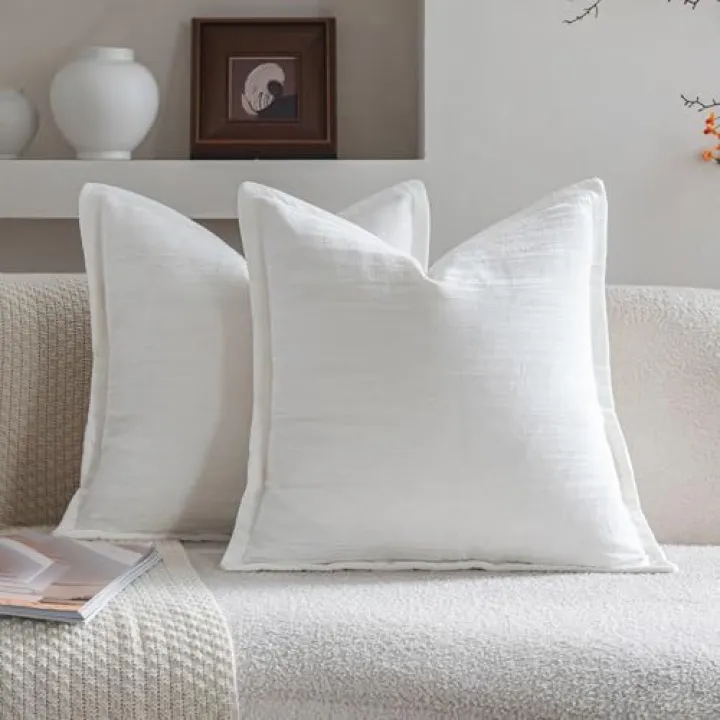 Neelvin Pack of 2 Decorative Velvet Throw Pillow Covers 18x18 Inch White Luxury Modern Cushion Case ﻿Rectangle Pillowcase for Living Room Home Decor