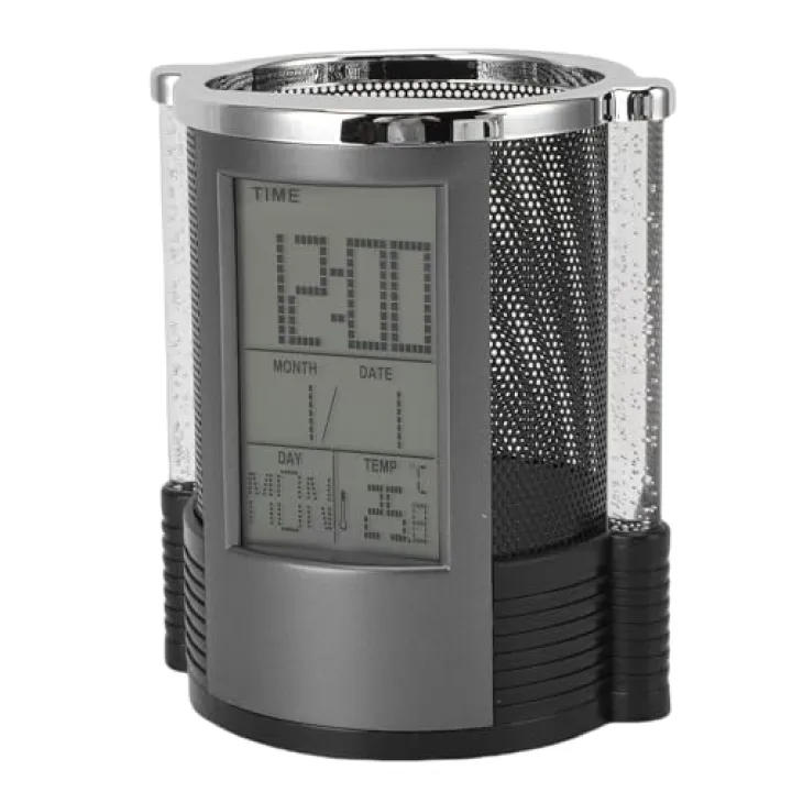 GOTOTOP Electronic Clock Pen Holder Perpetual Calendar Desk Organizer with Multicolor Lighting Digital Display for Home Office