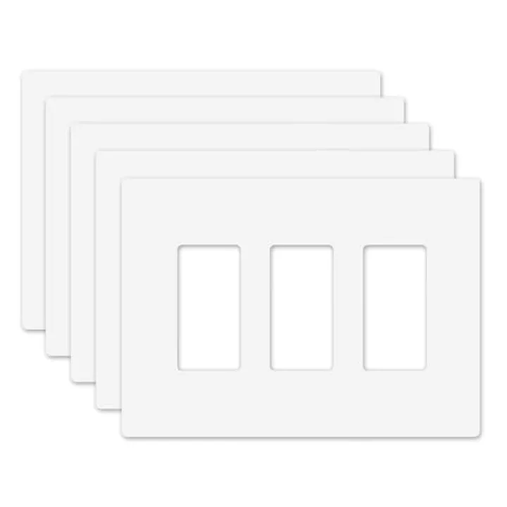 Art Plates - OVERSIZED Screwless Switch Plate - 5.5" x 7.63" - Jumbo 3 Gang Decorator GFCI Style - Unbreakable Polycarbonate - Three Gang Screwless Light Switch Cover Plate - Glossy White (5 Pack)