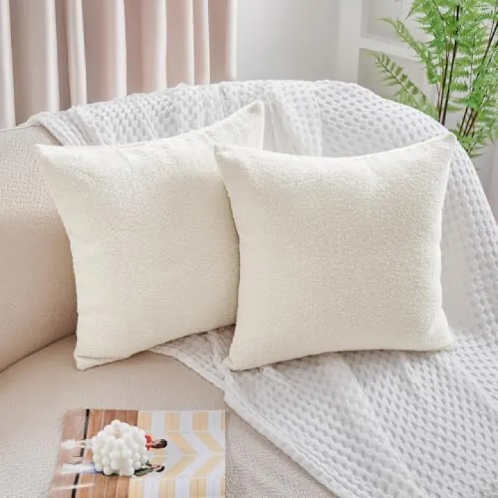 Deconovo 2 Pieces Pillow Inserts Bundle 2 Pieces Throw Pillow Covers 18x18 Inch White