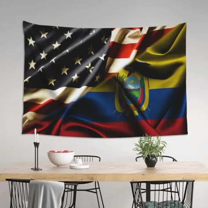America Flag Ecuador Flag Vintage Wall Tapestry - Wall Art For Bedrooms, Living Room Boho Decor & Dorm Room Aesthetics One Size