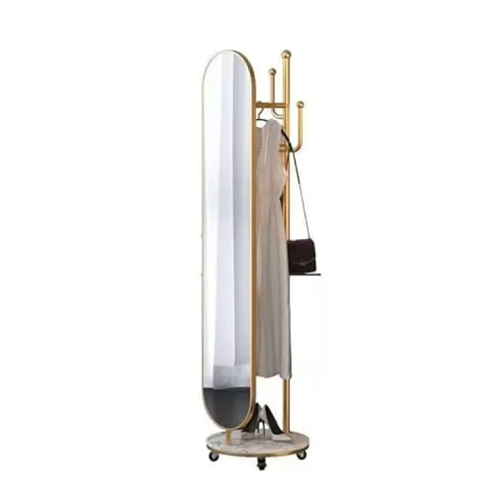 LICONG-2019 Standing Mirrors Full-Length Mirror Hanger Integrated Rotating Dressing Mirror Household Simple Vertical Cloakroom Movable Floor-Standing(Gold)