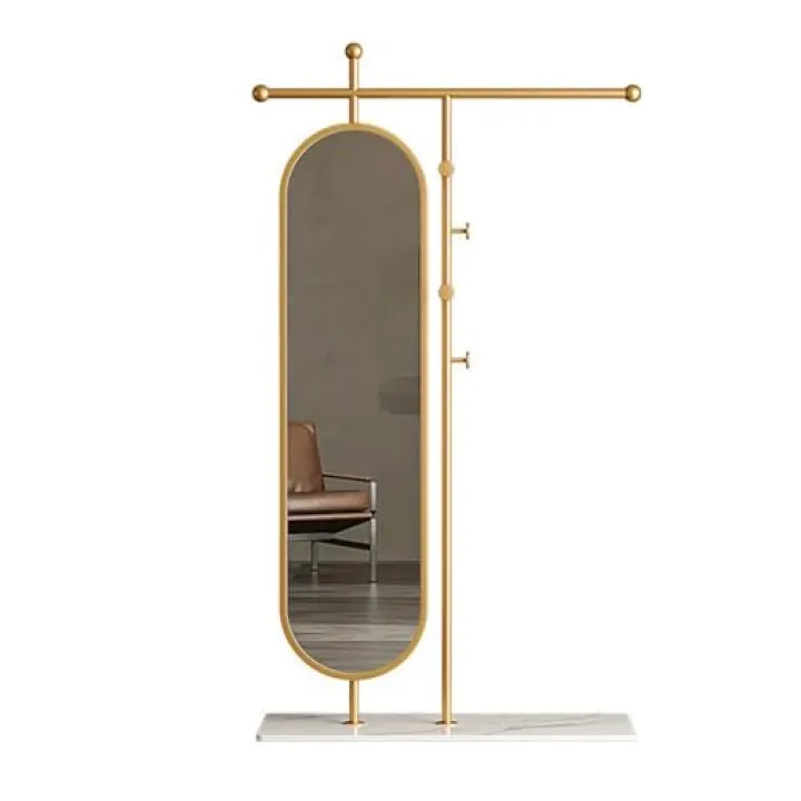 LICONG-2019 Standing Mirrors Simple Floor-Standing Coat Rack, Bedroom Home Dressing Mirror, rotatable Full-Length Mirror, Clothes Rack(Gold,80cm)