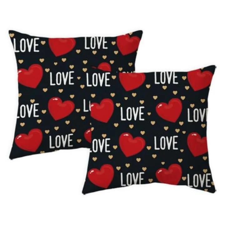 yeshttdy Love Heart Valentines Pillow Covers 16x16 Inch Black Valentines Day Cushion Case Decorative Throw Pillow Covers for Bedroom Sofa Couch Holiday Festivals Home Decor Set of 2