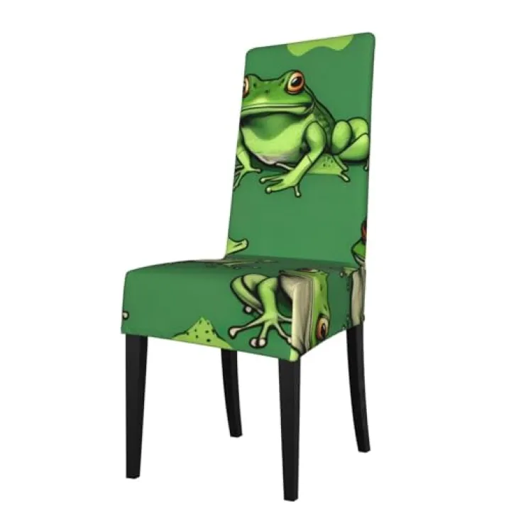 Funny Green Frogs Print Dining Chair Covers, Stretch Kitchen Chair Cover, Washable Chair Protector, for Home Hotel