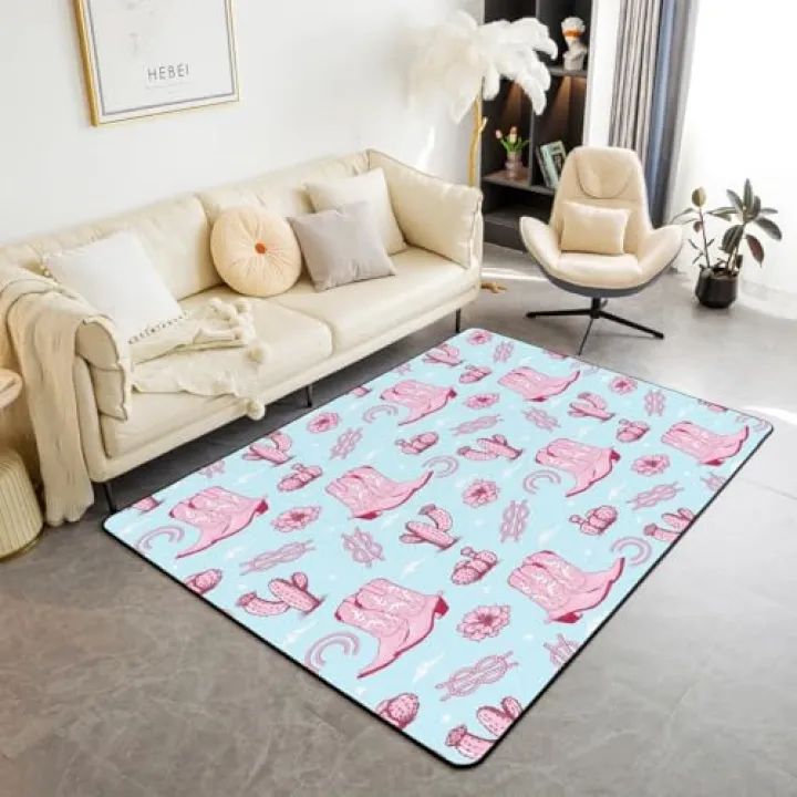 Erosebridal Western Cowboy Girls Decorative Carpet Cowgirl Horseshoe Area Rug 5X7 Southwest Decor Living Room Rugs for Kids Boys Teens Women Room Rustic Farmhouse Blue Indoor Floor Mat