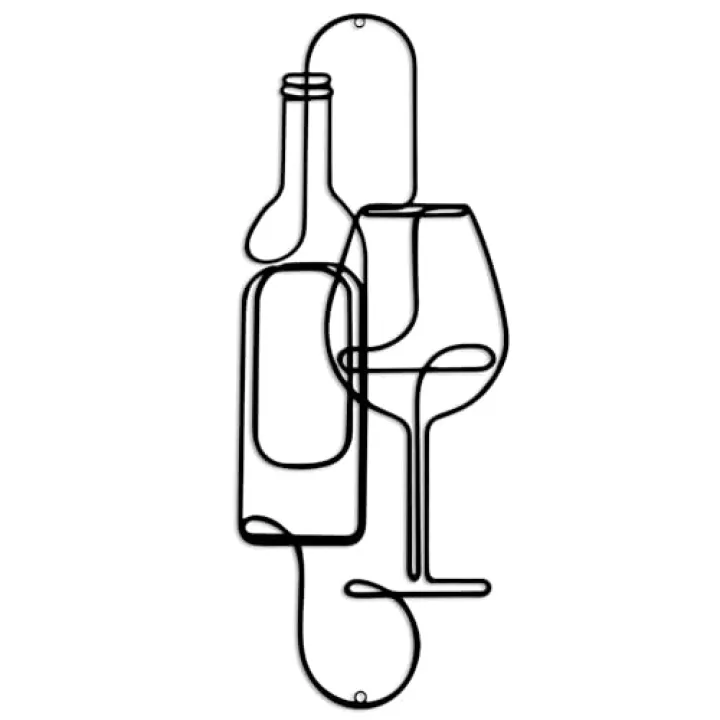 YATEASLU Wine Bottles & Glass Minimalist Line Art Metal Wall Decor- Modern Bar & Kitchen Decor, Black Indoor Wall Art for Home (15.75"x5.98", Black)