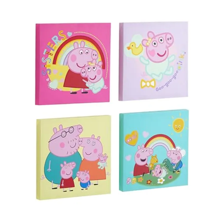 Peppa Pig 4 Piece Wall Art Set,Kids Room Décor, Nursery & Playroom Decoration, Cartoon Character Canvas Prints,Each 11"x11"