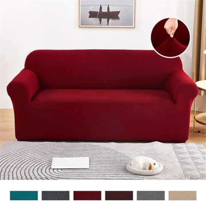 Sofa Cover, Corn Velvet Sofa Cover 1 2 3 4 Seater, Stretch Breathable Sofa Slipcovers, for Corner Sofa Cover L Shape, Couch Cover Non Slip Furniture Protector Cover (3 Seater,Red)